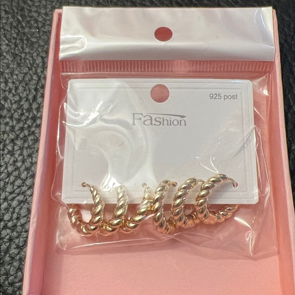 Adina Eden Jewelry - ADINA EDEN NWT 3 PAIRS GOLD TONE TWISTED ROPE GRADUATED HUGGIE EARRINGS